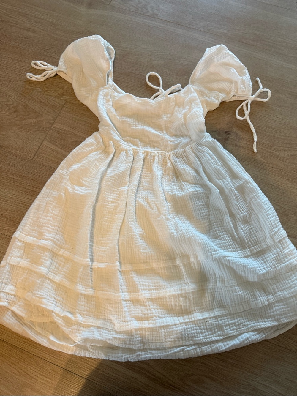 Hello Molly White Cotton Puff-Sleeve Dress for Girls